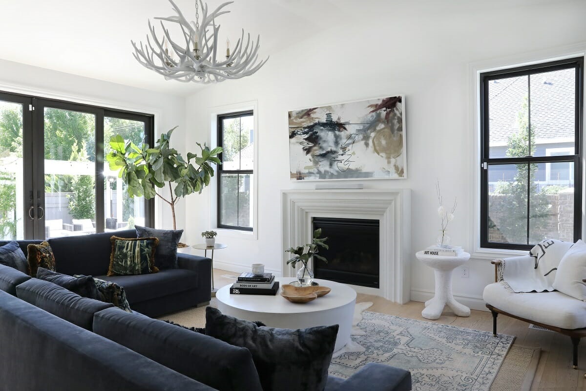 cozy living room with landscape art prints